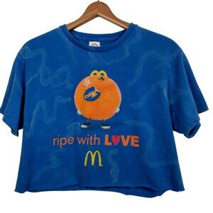 Vintage McDonalds Cuties Shirt Medium Crop Top Blue Bleach Dyed Ripe With Love
